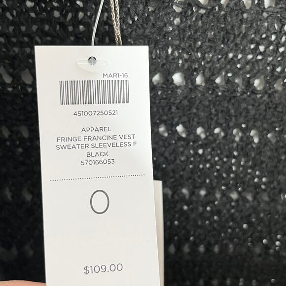 Chicos Womens Fringe Francine Vest Small Black Open Front Boho Layering Knit - Picture 8 of 12